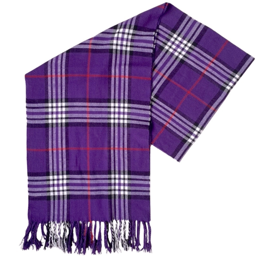ITALY DESIGN Scarf Fringed Soft Cashmere Blend Purple Black White Red Plaid OS